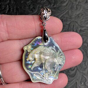 Bear and Flowers Mother of Pearl Pendant